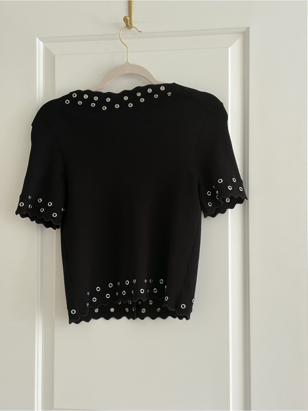 Maje Black Grommets -Trim Short Sleeve Button Down Top - Picture 2 of 5